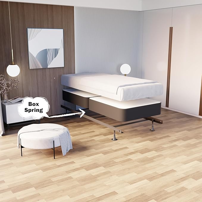 Nutan Inch Sturdy Box Spring for Mattress Support-Durable and Fully Assembled, Natural Wood Twin, Gray, 8" Foundation