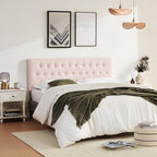 Tufted Upholstered Headboard Twin Size, Solid Wood Head Board with Durable Metal Legs, Adjustable Height Bed headboard from 37” to 51” Fabric Headboard in Modern Button Design, Pink