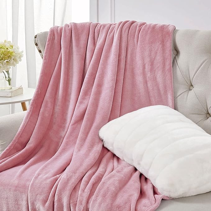 Walensee Fleece Blanket Plush Throw Fuzzy Lightweight (Queen Size 90x90 Blush) Super Soft Microfiber Flannel Blankets for Couch, Bed, Sofa Ultra Luxurious Warm and Cozy for All Seasons