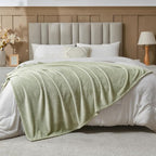 NEWCOSPLAY Super Soft King Blanket Sage Green Premium Silky Flannel Fleece Leaves Pattern Lightweight Bed Blanket All Season Use (Sage Green, King(90"x110"))