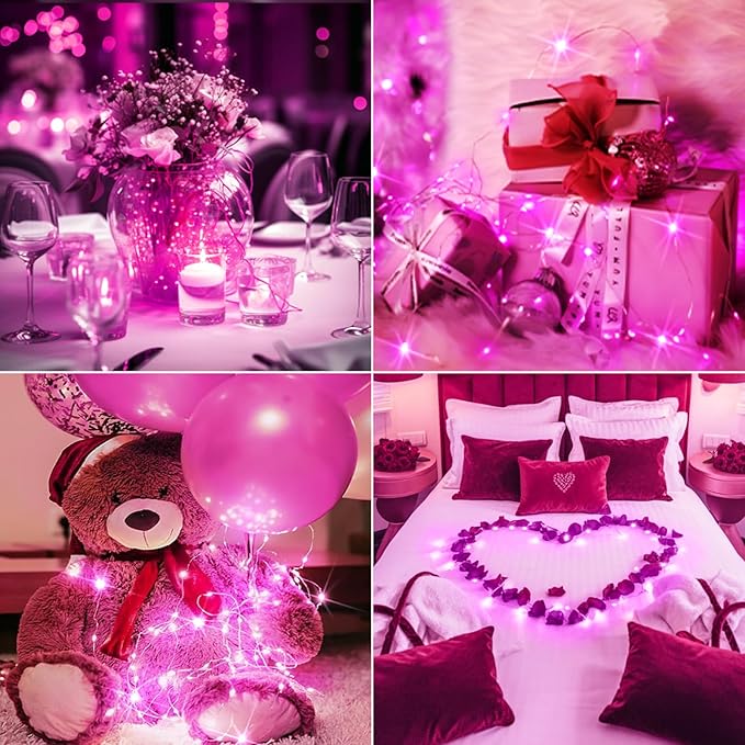 btfarm 12 Pack Fairy Lights Battery Operated [3 Modes], 7ft 20 Led Pink Twinkle String Lights Waterproof, Bulk Small Mini Christmas Valentine's Day Light for Mason Jars Vases Wedding Table
