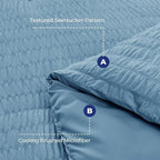 HYMOKEGE Mineral Blue Queen Comforter Set Seersucker 7 Pieces, All Season Luxury Bed in a Bag Queen for Bedroom, Bedding Set with Comforter, Sheets, Pillowcases & Shams