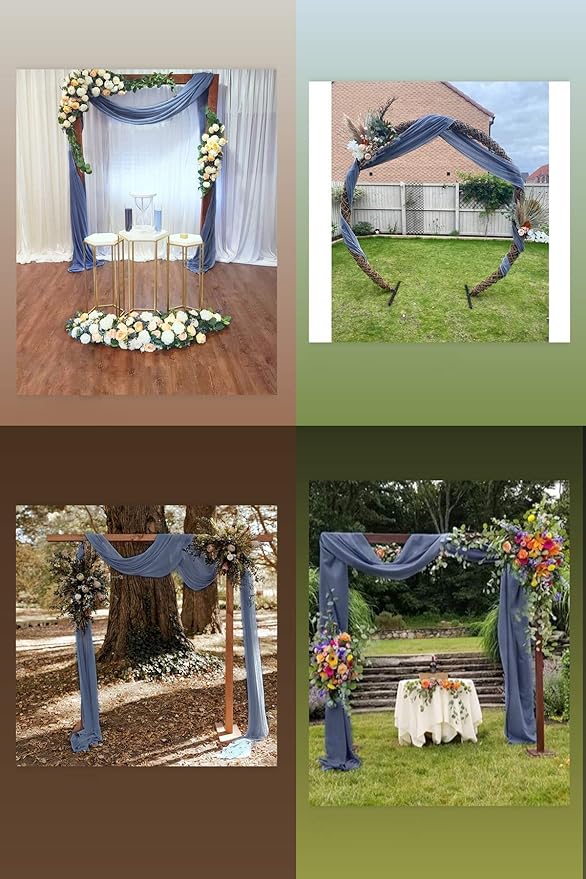 Socomi Wedding Arch Draping Fabric 1 Panel 29" x 19Ft Dusty Blue Sheer Chiffon Curtain Drapes 6 Yards for Wedding Ceremony Birthday Party Decoration