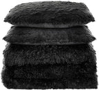 King Luxury Faux Fur Comforter Set - Soft & Breathable 7-Piece Bedding Collection - 1 Comforter, 1 Fitted Sheet, 1 Flat, 2 Pillowcases, 2 Pillow Shams - Deep Pocket - Premium Quality, Black