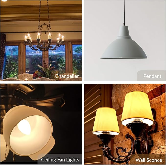 Simba Lighting Candelabra Flame Tip Frosted CA10 40W E12 Base (12 Pack) Decorative Incandescent Light Bulbs 120V for Chandeliers, Ceiling Fan Lights, Pendants, Wall Sconces, Dimmable, Warm White 2700K