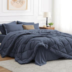Love's cabin King Size Comforter Set Navy Blue, 7 Pieces King Bed in a Bag, All Season Bedding Sets with 1 Comforter, 1 Flat Sheet, 1 Fitted Sheet, 2 Pillowcase and 2 Pillow Sham