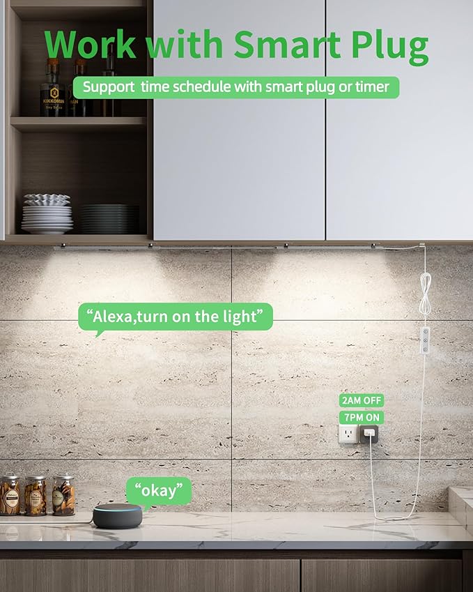 Plug-in Under Cabinet Lighting, Dimmable Counter Lights for Kitchen, 2pcs 12 Inch, Cold White 6000K Linkable USB Led Closet Light, Wired Indoor Night Lights Bar for Desk, Sink,Workbench
