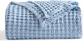 Bedsure Cooling Cotton Waffle King Size Blanket - Lightweight Breathable Blanket of Rayon Derived from Bamboo for Hot Sleepers, Luxury Throws for Bed, Couch and Sofa, Sky Blue, 104x90 Inches