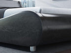 SHA CERLIN Modern Low Profile Platform Bed Frame King Size, Stylish Faux Leather Upholstered Sleigh Bed with Ergonomics Headboard, No Box Spring Needed, Glossy Black