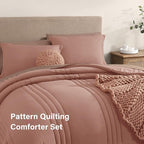 Monbix Full Comforter Set - 7 Pieces Clay Pink Bed in a Bag Full Size Bedding Sets with Comforters, All Seasons Down Alternative Comforter with Sheets,Pillowcases & Shams