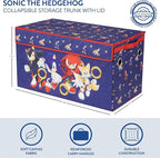 Idea Nuova Sega Sonic the Hedgehog Collapsible Storage Trunk,Durable Toy Chest with Soft Lid, 28.5x14.5x16, Foldable Organizer for Kids’ Bedroom & Playroom