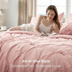 Bedsure King Size Comforter Set Pink - Bed in a Bag Bedding Set 7 Pieces, GentleSoft™ Pintuck Bed Set Gift for Family, Pinch Pleat Pink Comforter with Sheets, Pillowcases & Shams