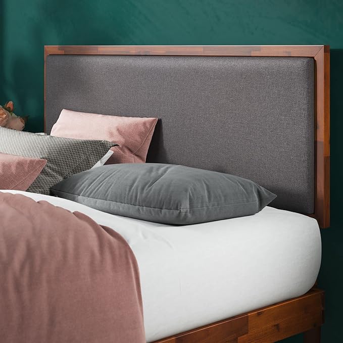 ZINUS Raymond Wood Platform Bed Frame with Adjustable Upholstered Headboard, Solid Wood Foundation, Wood Slat Support, No Box Spring Needed, Easy Assembly, King