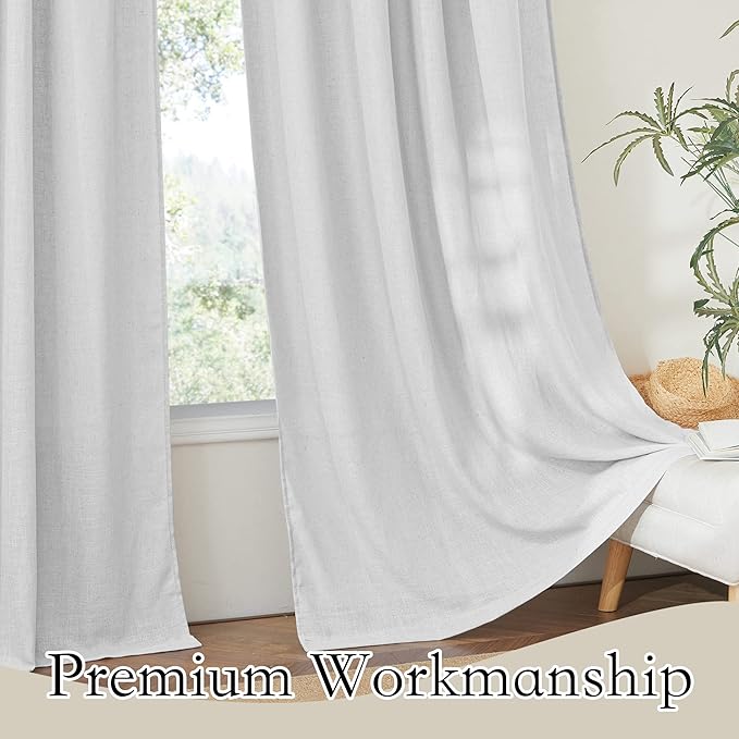 RYB HOME Semi Sheer Curtains - Linen Curtains Privacy Light Airy Sheer Window Treatment Drapes for Large Windows Bedroom Living Room Sunroom, Dove Grey, 52 x 108 inch Long, 2 Panels
