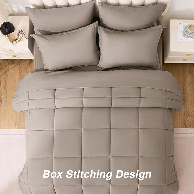Love's cabin Twin Comforter Set Light Brown, 5 Pieces Twin Bed in a Bag, All Season Bedding Sets with 1 Comforter, 1 Flat Sheet, 1 Fitted Sheet, 1 Pillowcase and 1 Pillow Sham