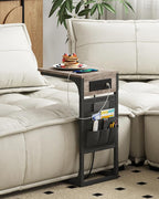 TUTOTAK C Shaped End Table with Charging Station, Side Table for Sofa, Couch Table with Storage Bag, Set of 2, TV Tray Table with 2 USB Ports and Outlets for Living Room, Bedroom, TB01BG0242