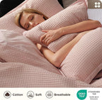 Bedsure Cotton Duvet Cover King - 100% Cotton Waffle Weave Pink Duvet Cover King Size, GentleSoft™ and Breathable Bedding Set for All Season, 3 Pieces, 104"x90"