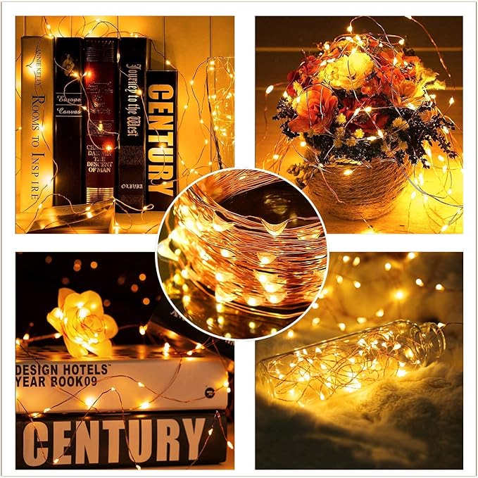 MUMUXI 4 Pack 33ft Fairy Lights with Remote Control, 100 LED Battery Operated String Lights, Waterproof and Perfect for Outdoor Indoor Decorations, Warm White LED Christmas Halloween Lighting