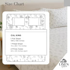Linen Home 100% Cotton Printed Percale Sheets California King Size, Deep Pocket, 4 Pieces Set - 1 Flat, 1 Deep Pocket Fitted Sheet and 2 Pillowcases, Crisp Cool Bed Linen, Grey Botanical Floral