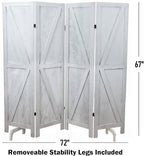 Premium Home 4-Panel Room Divider – Rustic White Barn Door, K Pattern Folding Privacy Screen, Partition Wall