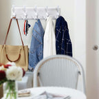WEBI Coat Rack Wall Mounted,Wood Coat Hooks Wall Mount,16" Hole to Hole,Large Coat Hanger Wall Hook Rack,5 Triple Hooks for Hanging Coats,Hats,Jacket,Clothes,Entryway,White,2 Packs
