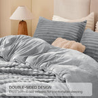 BEDELITE Fleece Queen Comforter Set -Super Soft & Warm Fluffy Light Grey Bedding, Luxury Fuzzy Heavy Bed Set for Winter with 2 Pillow Cases
