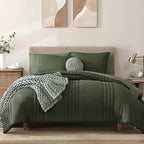 Monbix California King Size Comforter Set - 7 Pieces Bed in a Bag California King, Olive Green Bedding Sets, All Seasons Down Alternative Comforter Bed Set with Sheets, Pillowcases & Shams