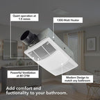Broan-NuTone Non-Lit PowerHeat Bathroom Exhaust Fan and Heater, 80 CFM, 1.5 Sones, White