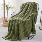 Exclusivo Mezcla Fleece Throw Blanket for Couch, 50x70 Inches Soft Cozy Jacquard Flannel Blankets, Lightweight Fuzzy Plush Warm Throws for Winter, Olive Green