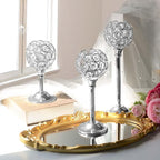 Crystal Metal Tealight Candlestick, Bling Bowl Candelabras, Tall Crystal Votive Candle Holders Elegant Crystal Candle Centerpiece for Dining Table Wedding Decor (Set of 6, Silver)