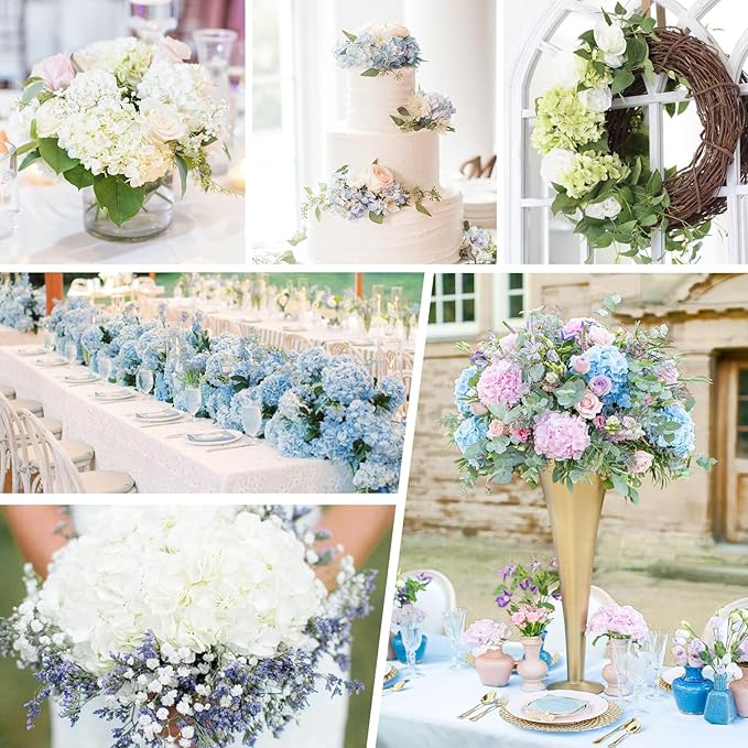 Waipfaru 21" Real Touch Green Hydrangea Artificial Flowers with Long Stem & Leaves, Full Latex Faux Hydrangea Flowers for Home Decor Party Floral Arrangements Wedding Bouquets Centerpieces, 5Pcs