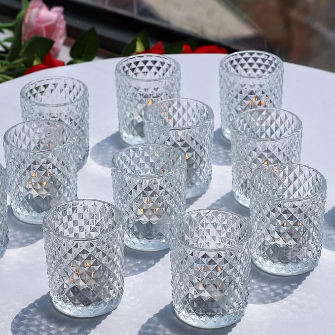 Woho 24pcs Clear Votive Candle Holders, Glass Tea Lights Candle Holder for Wedding Decor, Tealight Candle Holder for Gift Home Decoration