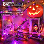 ODEETRONIC Orange & Purple Halloween Lights, 98.42ft 300 LED Orange Lights, Connectable 8 Modes Mini String Light, Plug in Twinkle Purple Halloween Light Waterproof for Holiday Party Home Garden Decor