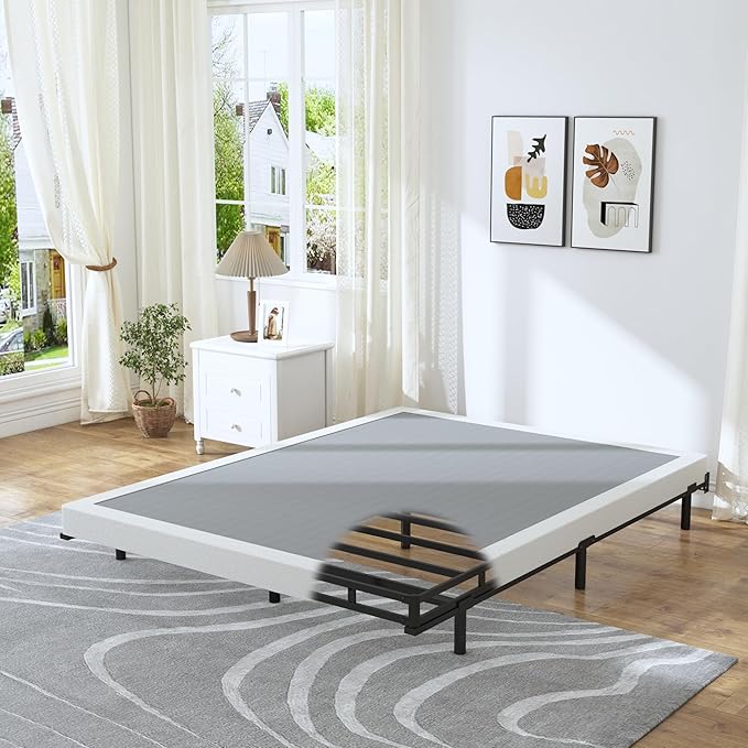 4 Inch Box Spring for Queen Bed Base, Low Profile Metal Queen Size Box Spring with Fabric Cover, 3000 Lbs Max Weight Capacity Mattress Foundation, Noise-Free, Easy Assembly