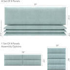 Vänt Upholstered Wall Panels - King/Cal King Size Wall Mounted Headboards - Ribbed Iceland Blue - Twin/King - Set of 4 Panels (Each Individual Panel 39"x11.5")