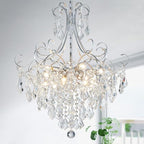 WUZUPS Crystal Chandelier 10-Light Pendant Ceiling Light Modern Lighting Fixture for Dining Room Hallway Bedroom Kitchen Bathroom, H 27.6" x W 22.8", E12 Base, Silver