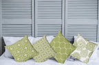 Ambesonne Vintage Throw Pillow Cushion Case Pack of 4, Monochrome Design Grid Trellis Quatrefoil Mesh and Dahlia Flowers Modern, Modern Accent Double-Sided Digital Printing, 16", Olive Green