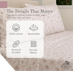 Linen Home 100% Cotton Printed Percale Sheets California King Size, Deep Pocket, 4 Pieces Set-1 Flat, 1 Deep Pocket Fitted Sheet and 2 Pillowcases, Crisp Cool Bed Linen, Mauve Botanical Floral