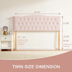 Tufted Upholstered Headboard Twin Size, Sturdy and Durable Solid Wood Bed headboard, Fabric Headboard Adjustable Height from 37” to 51”, Modern Button Diamond Design Head Board, Pink