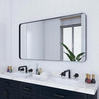 VocalStar 55 x 30 Inch Black Bathroom Mirror for Wall, Large Rounded Rectangle Metal Framed Bathroom Wall Vanity Mirror Farmhouse, 1/4-inch Shatterproof Glass | Ultra-Flush Hanging