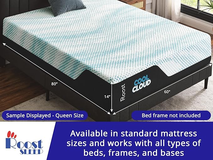 ROOST SLEEP Memory Foam Mattress, 14-Inch Full – Cool Cloud Gel Foam Mattress with Plush Support, Breathable Comfort & Cooling Relief – Ideal for All Sleep Styles