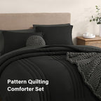 Monbix Queen Comforter Set - 7 Pieces Black Bed in a Bag Queen Bedding Sets with Comforters, All Seasons Down Alternative Comforter Bed Set with Sheets,Pillowcases & Shams