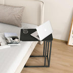 Yusong C Shaped End Table - Slide Under Sofa Couch Bed, Small Table for Small Spaces, Skinny Overbed, Coffee Drink Snack Table for Living Room, Black Oak