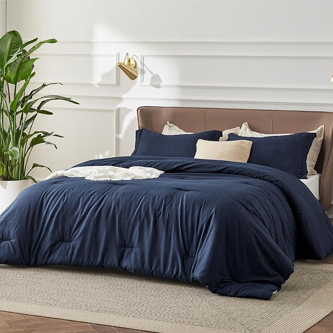 Bedsure Oversized King Comforter Set - Navy Soft Bedding for All Seasons, Cationic Dyed Bed Set, 3 Pieces, 1 Oversized King Size Comforter (120"x98") and 2 Pillow Shams (20"x36"+2")