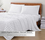 LANE LINEN 100% Organic Cotton King Size Sheets Set, Soft Breathable Sheets Percale Weave, All Season Machine Washable Hotel-Quality Mercerized Fully Elasticized Printed King Sheet Set - Windowpane