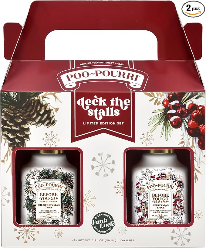 Poo-Pourri Before-You-Go Toilet Spray Gift Set, Spritzmas Sprice and Oh Spritzmas Tree 2 Ounce Bottles in Gift Box