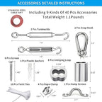 Globe String Light Suspension Kit, Outdoor Light Guide Wire, Vinyl Coated Stainless Steel Steel Cable，Include 50ft Transparent PVC and 304 Stainless Steel Wire Cable, Turnbuckle and Hooks