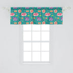 Ambesonne Floral Window Valance Pack of 2, Pattern with Lotus Flowers Peonies and Chrysanthemums Oriental Motifs Garden Art, Rod Pocket Curtain Valances for Kitchen Bedroom, 54" X 18", Teal