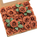 Ling's moment Fall Artificial Flowers 25Pcs Burnt Orange Roses Decor w/Stems,3" Real Touch DIY Foam Floral for Wedding Bouquet/Centerpieces, Outdoors Party Backdrop, Room/Table, and Garden/Pot Decor