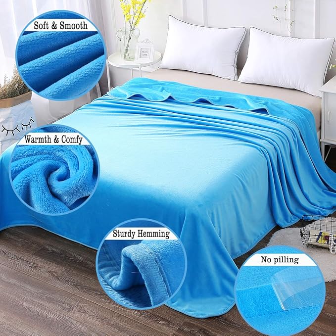 HOZY Soft Blanket Twin Size Fleece Warm Fuzzy Throw Blankets for The Bed Sofa Lightweight 350GSM Sky Blue 66"*90"